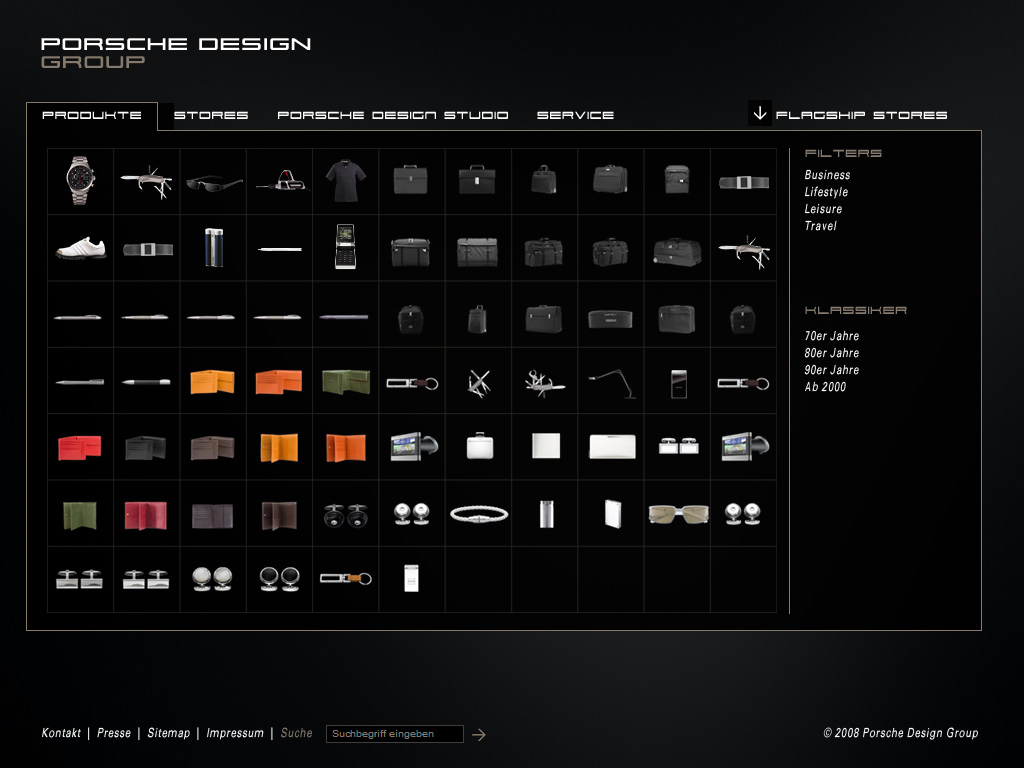 Website Relaunch Porsche Design Group_Produkte Auswahlseite