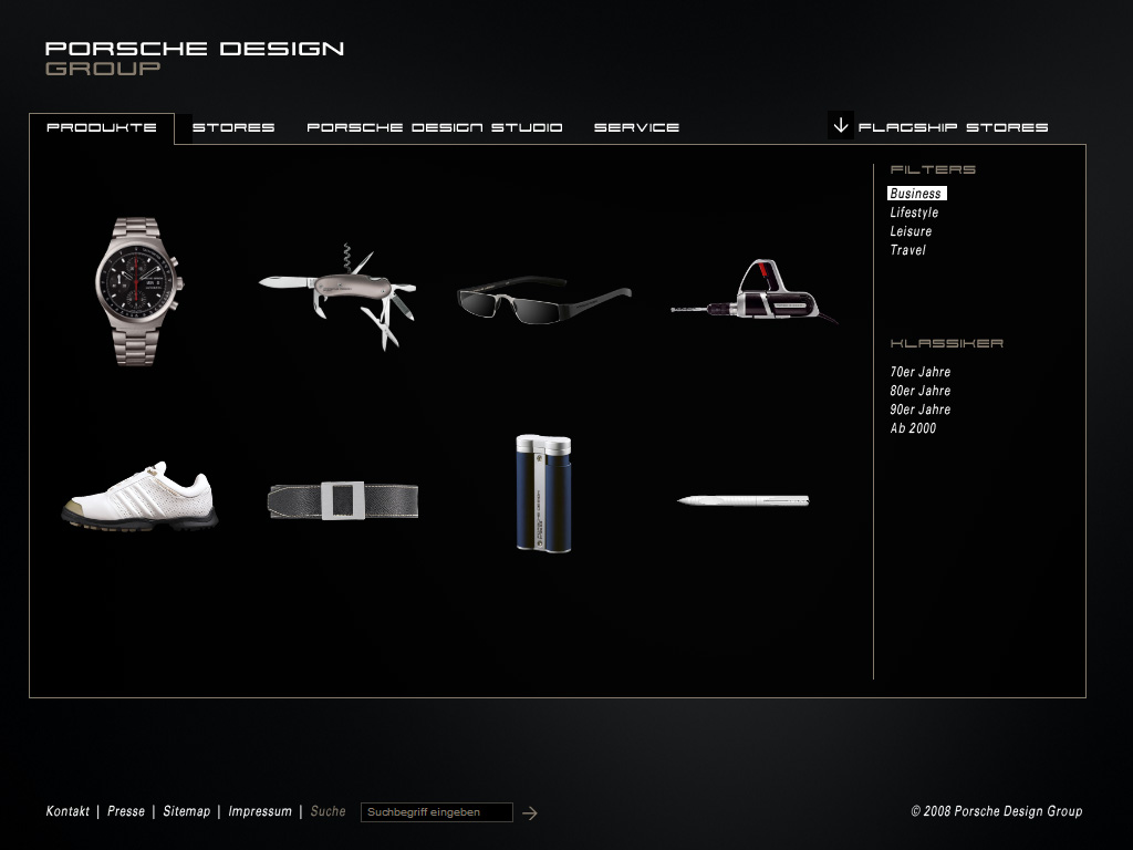 Website Relaunch Porsche Design Group Auswahl mit Filtern