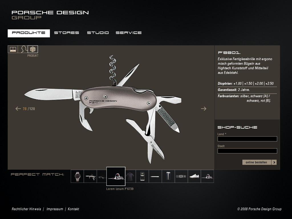 Website Relaunch Porsche Design Group_Produkte Auswahl Produkt